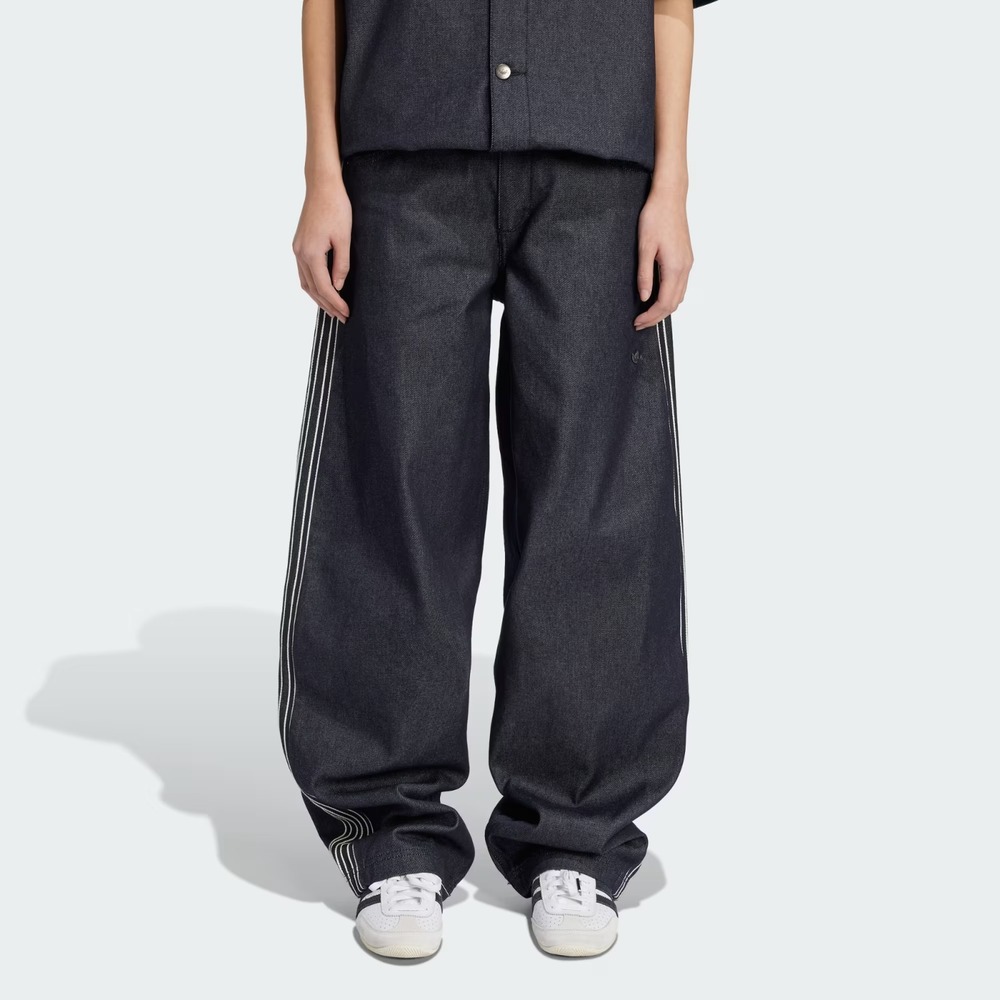 Adidas Originals High Rise Wide Leg Denim Pants Womens 34 Dark Wash JJ3145 $150